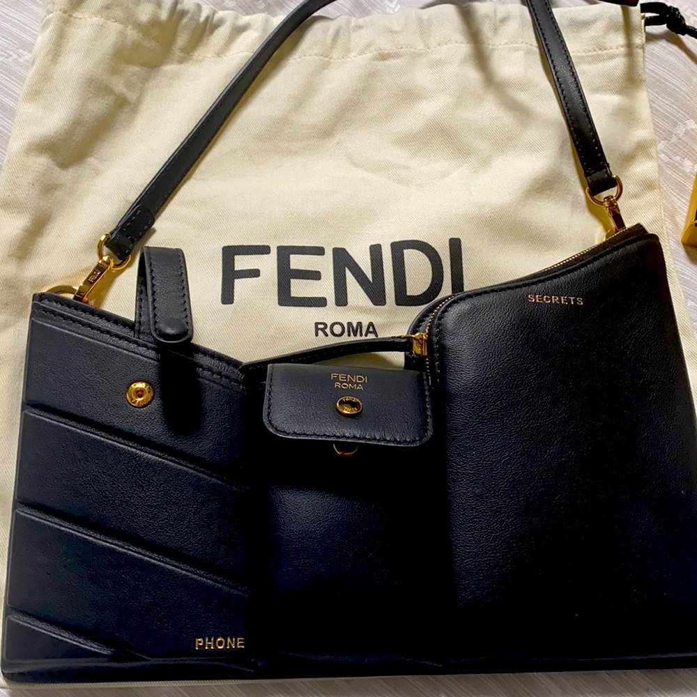 Fendi busting three pocket leather crossbody